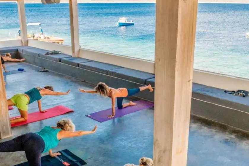 Yoga class on the Oceanfront Terrace at Eden Beach Resort
